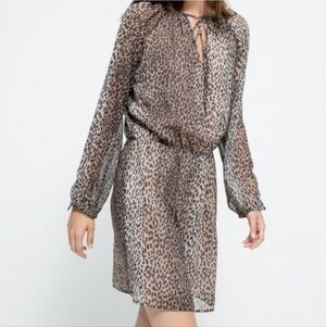 Mango Brown Leopard Long Sleeve Dress
